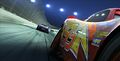 Lightning McQueen and Jackson Storm at the Los Angeles International Speedway.