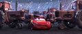 Inside McQueen's nightmare, tractors invade the infield.