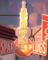 Sparky's Spark Plugs logo as it appears in The Radiator Springs 500½