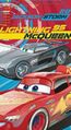 Poster depicting Lightning McQueen racing against Jackson Storm.